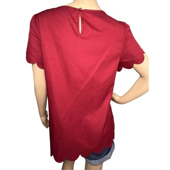 SHEIN Maroon Professional Lightweight Scalloped Short Sleeve Blouse - Picture 5 of 6